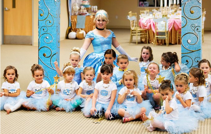 Princess Ella character entertainer posing with a young birthday girl at a DFW party